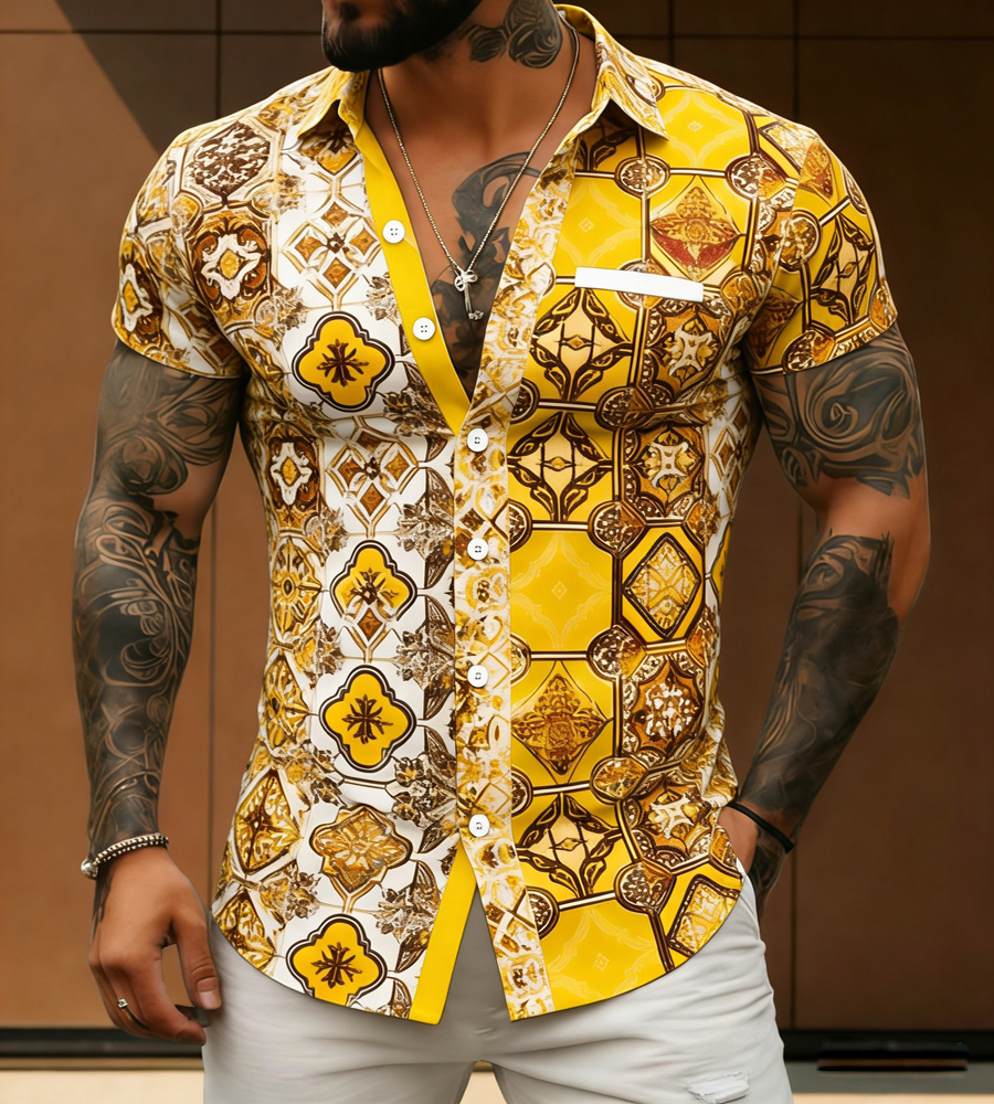 Street Fashion Definition - 2026 Men's Retro Ethnic Style Short-Sleeve