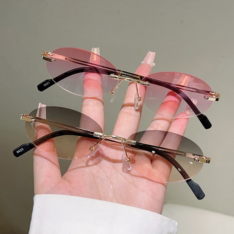 Street Fashion Glasses - Rimless Oval Sunglasses Men Fashion Gradient