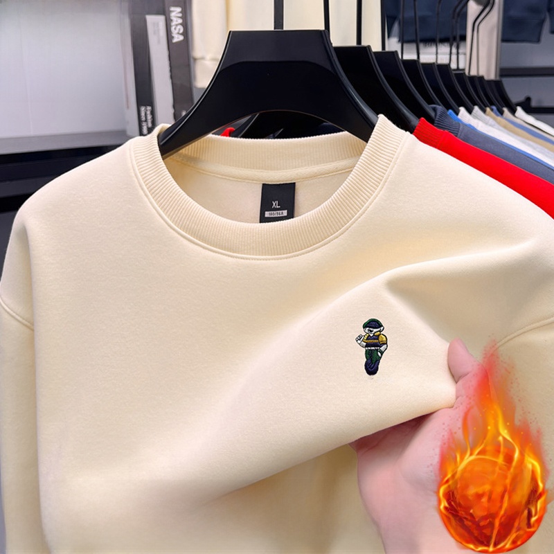 Oversized Crewneck Fleece - Thickened Fleece Long Sleeve Crew Neck