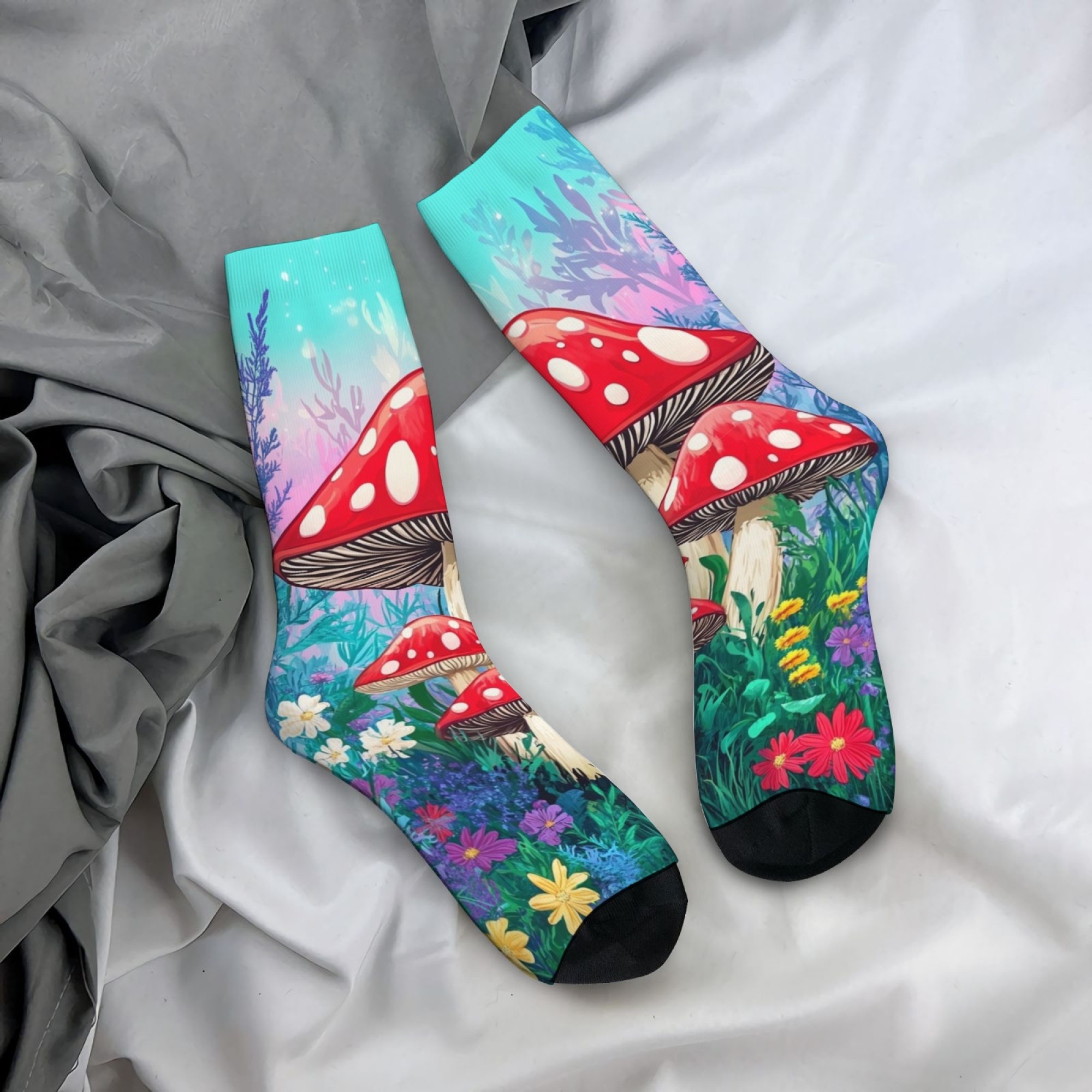 Street Fashion Style Youtube - Magic Forest Mushroom Socks Novelty Funny