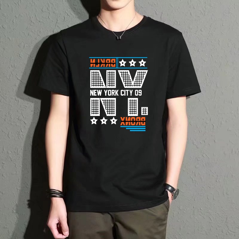 Men's Black Round-Neck Short-S - Street Style New York Fashion ulasan dan harga