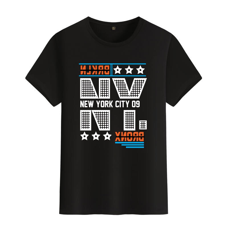 Men's Black Round-Neck Short-S - Street Style New York Fashion ulasan dan harga
