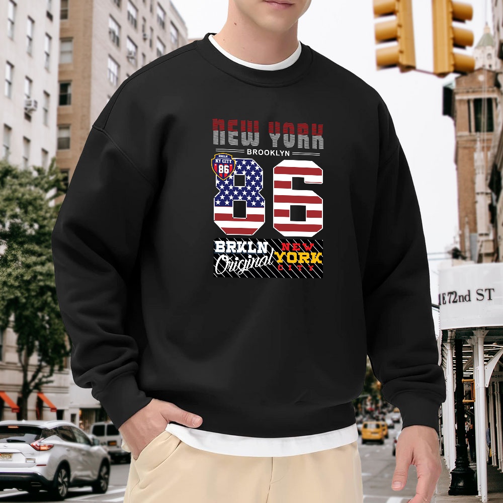 Men's Black Crew Neck Pullover - Street Style New York Fashion ulasan dan harga