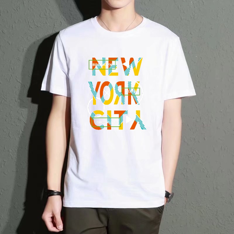 Men's Black Round-Neck Short-S - Street Style New York Fashion ulasan dan harga