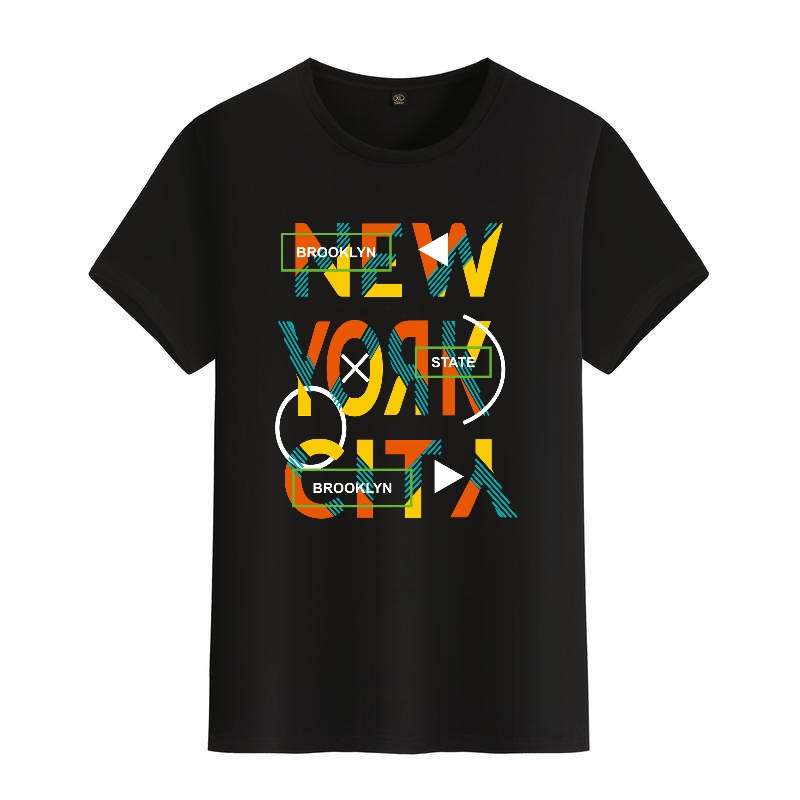 Men's Black Round-Neck Short-S - Street Style New York Fashion ulasan dan harga