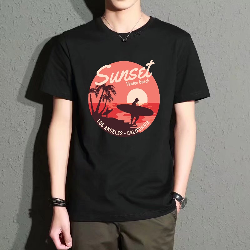 Men's Black Round-Neck Short-S - Street Fashion Venice ulasan dan harga