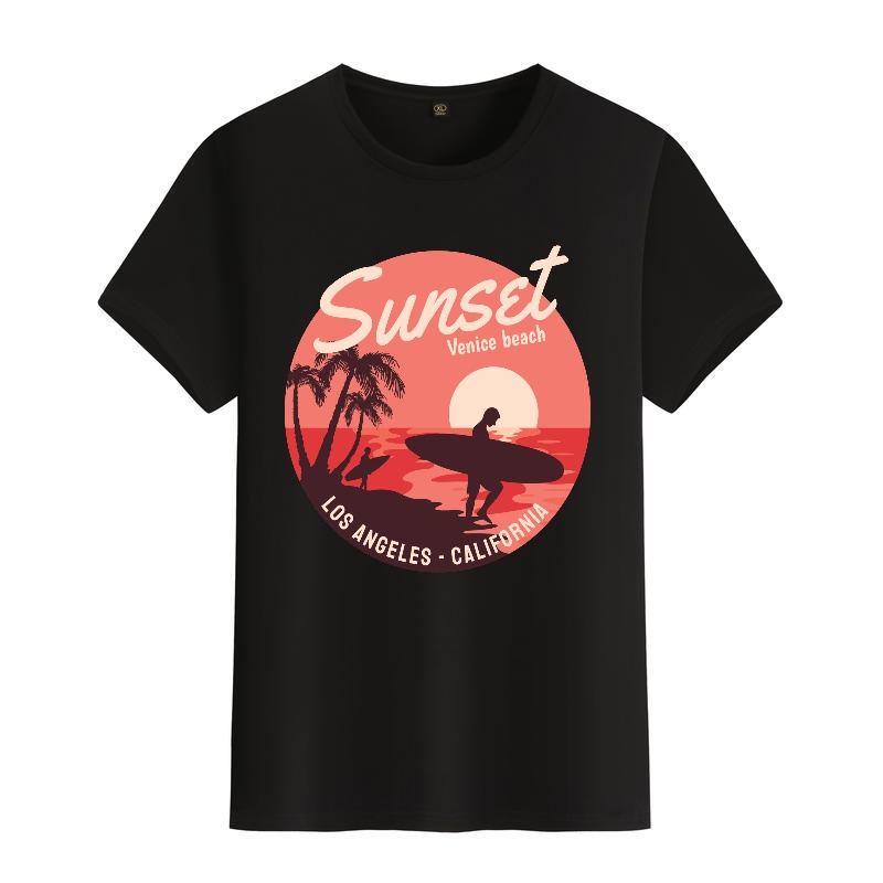 Men's Black Round-Neck Short-S - Street Fashion Venice ulasan dan harga