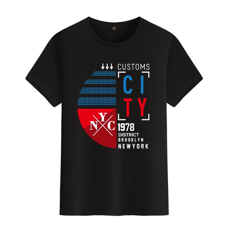 Men's Black Round-Neck Short-S - Street Style New York Fashion ulasan dan harga