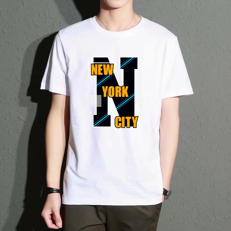 Men's Black Round-Neck Short-S - Street Style New York Fashion ulasan dan harga