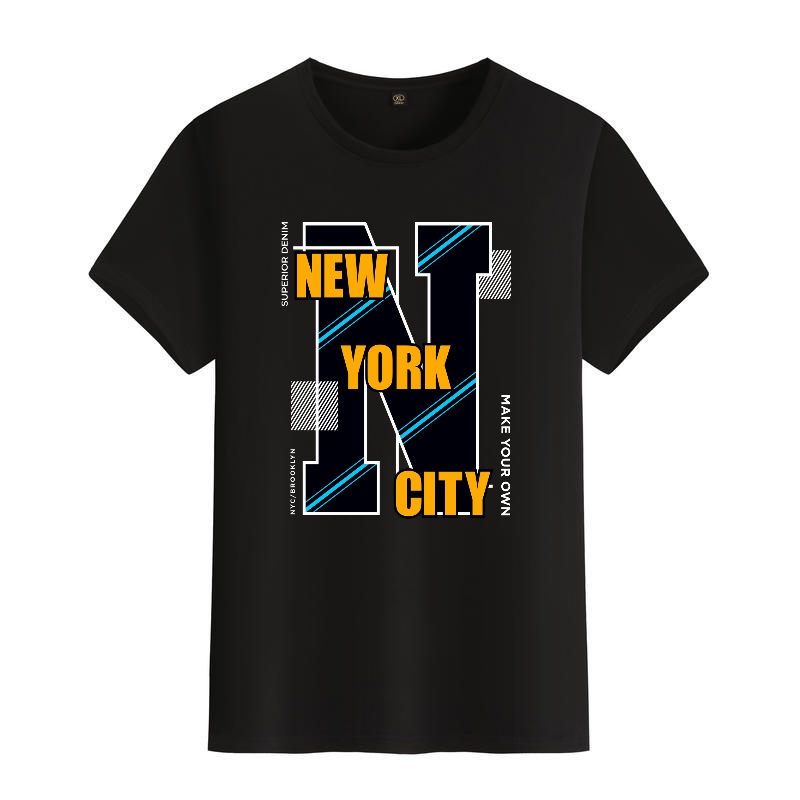 Men's Black Round-Neck Short-S - Street Style New York Fashion ulasan dan harga