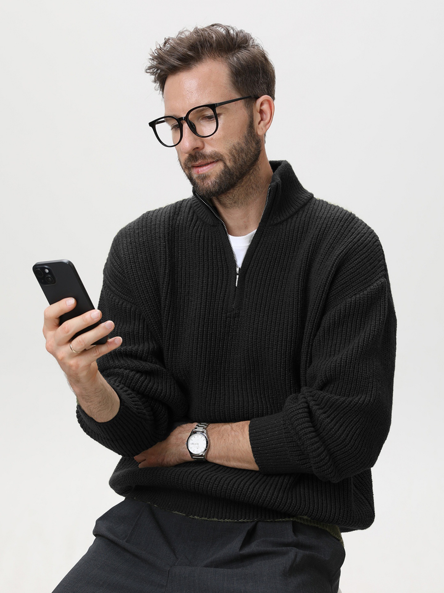 Fur Collar Pullovers Black Men - Street Fashion Week ulasan dan harga