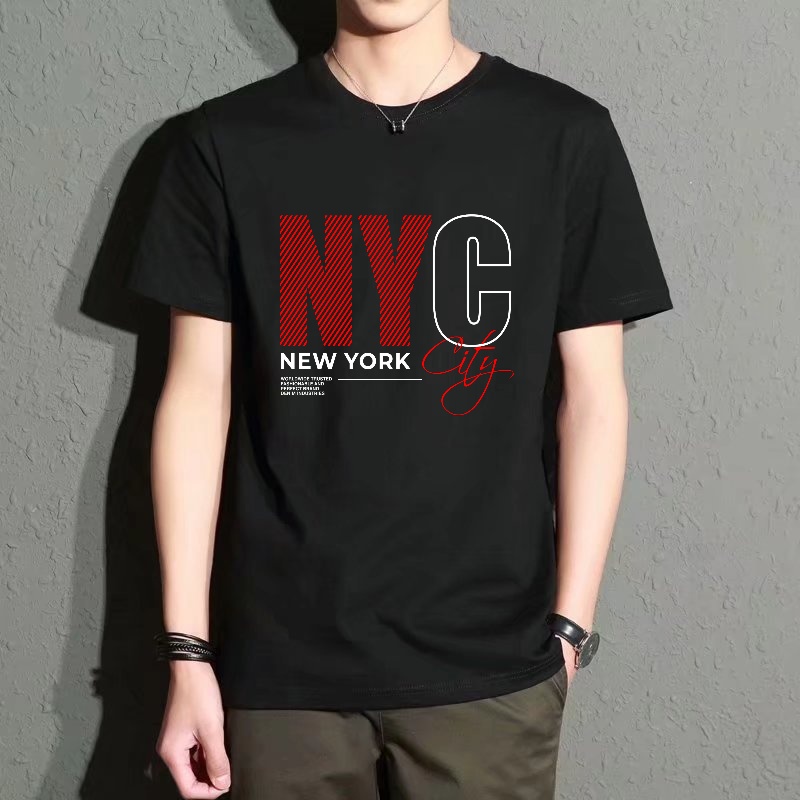 Men's Black Round-Neck Short-S - Street Style New York Fashion ulasan dan harga