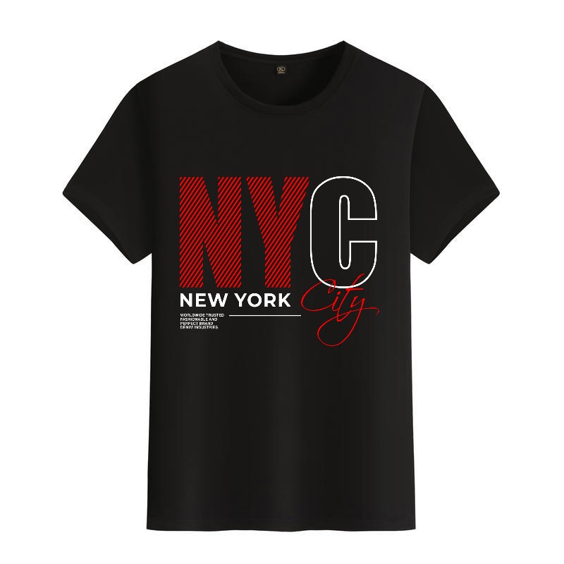 Men's Black Round-Neck Short-S - Street Style New York Fashion ulasan dan harga