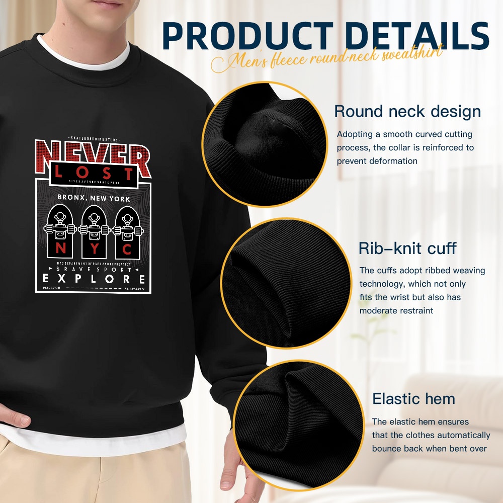 Men's Black Crew Neck Pullover - Street Style New York Fashion ulasan dan harga