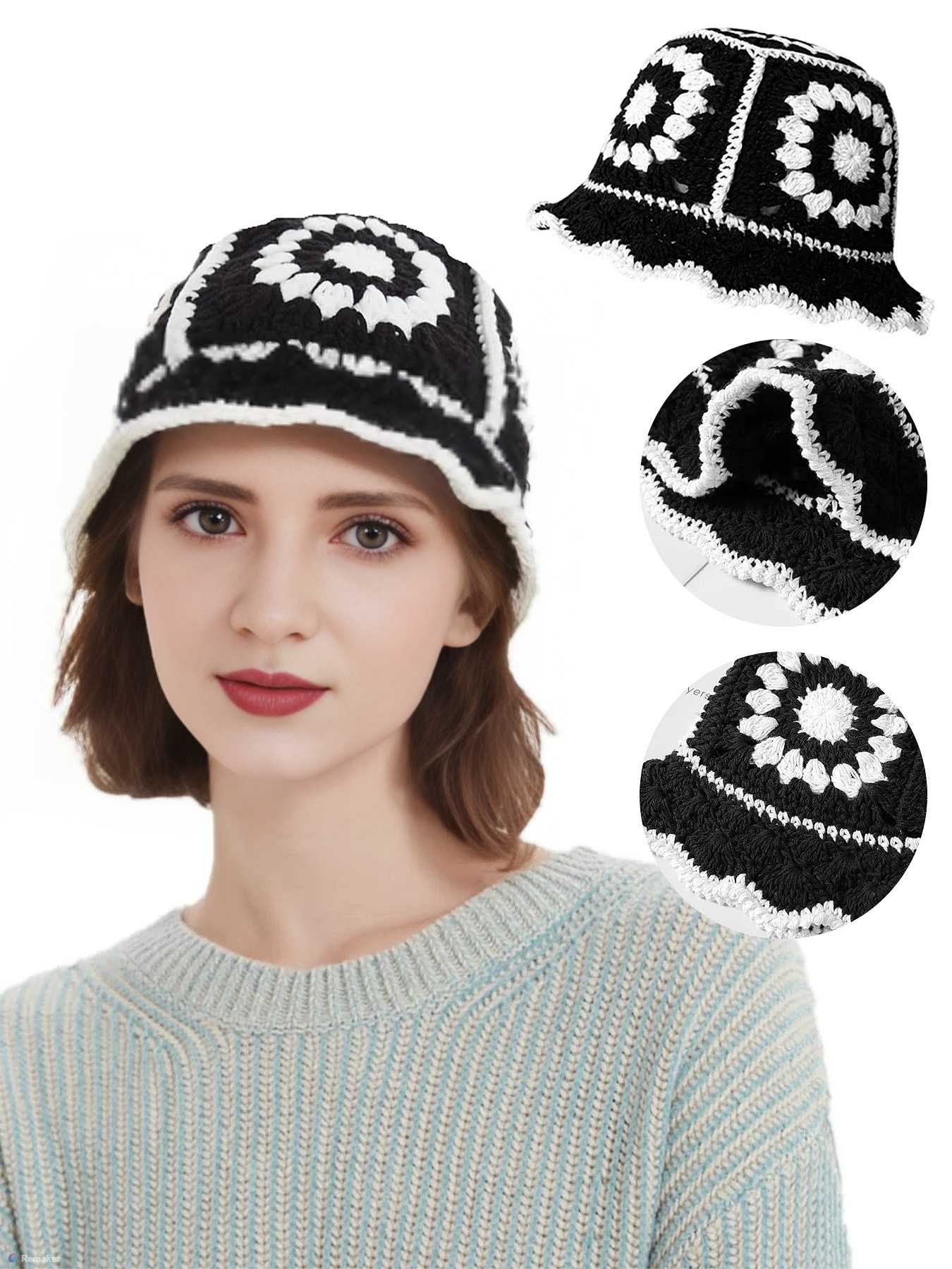 Women Handmade Crochet Bucket  - Street Fashion In Korea ulasan dan harga