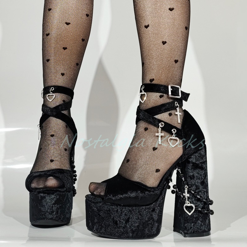 Gothic Black Velvet Platform H - Chunky Sneaker Platform ulasan dan harga