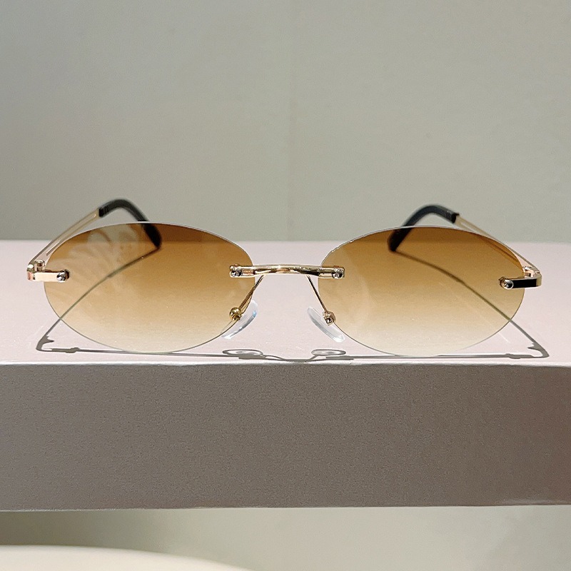 Rimless Oval Sunglasses Men Fa - Street Fashion Glasses ulasan dan harga