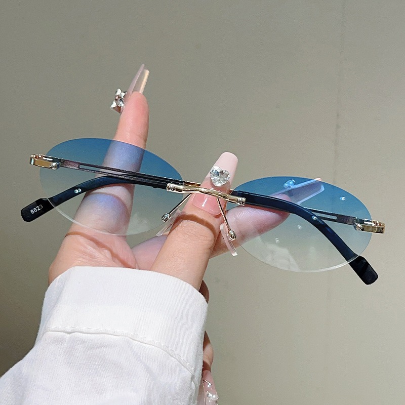 Rimless Oval Sunglasses Men Fa - Street Fashion Glasses ulasan dan harga