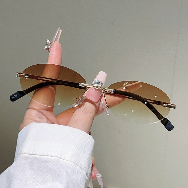 Rimless Oval Sunglasses Men Fa - Street Fashion Glasses ulasan dan harga