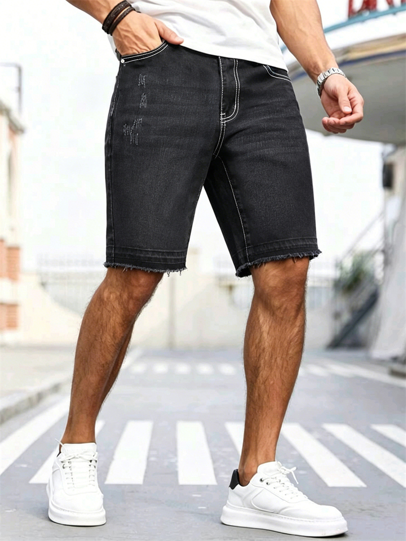 Men's Stretch Black Jorts Stre - Street Fashion In Korea ulasan dan harga