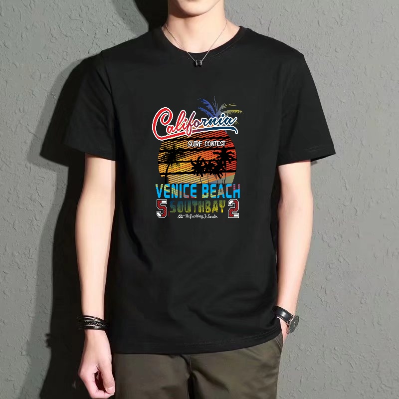 Men's Black Round-Neck Short-S - Street Fashion Venice ulasan dan harga