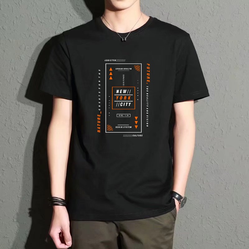 Men's Black Round-Neck Short-S - Street Style New York Fashion ulasan dan harga