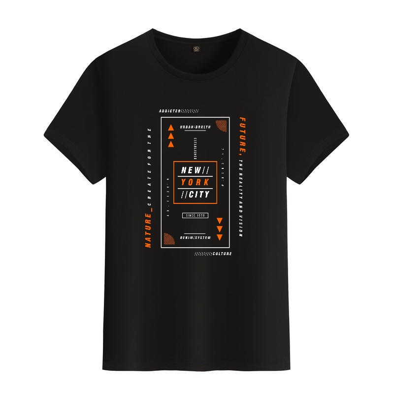 Men's Black Round-Neck Short-S - Street Style New York Fashion ulasan dan harga