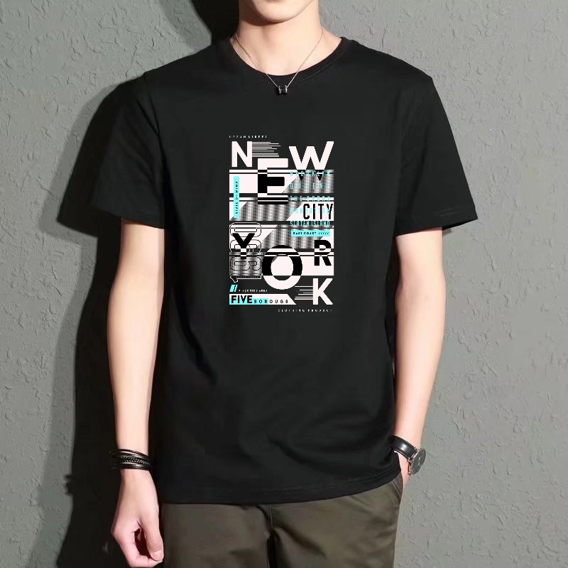 Men's Black Round-Neck Short-S - Street Style New York Fashion ulasan dan harga