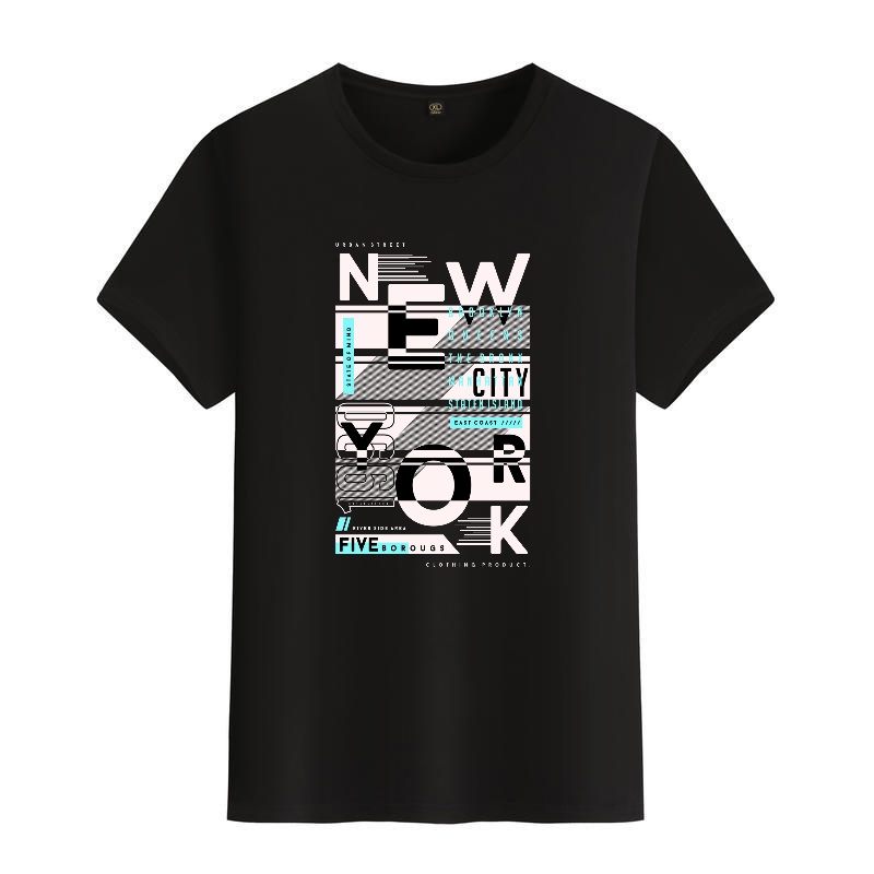 Men's Black Round-Neck Short-S - Street Style New York Fashion ulasan dan harga