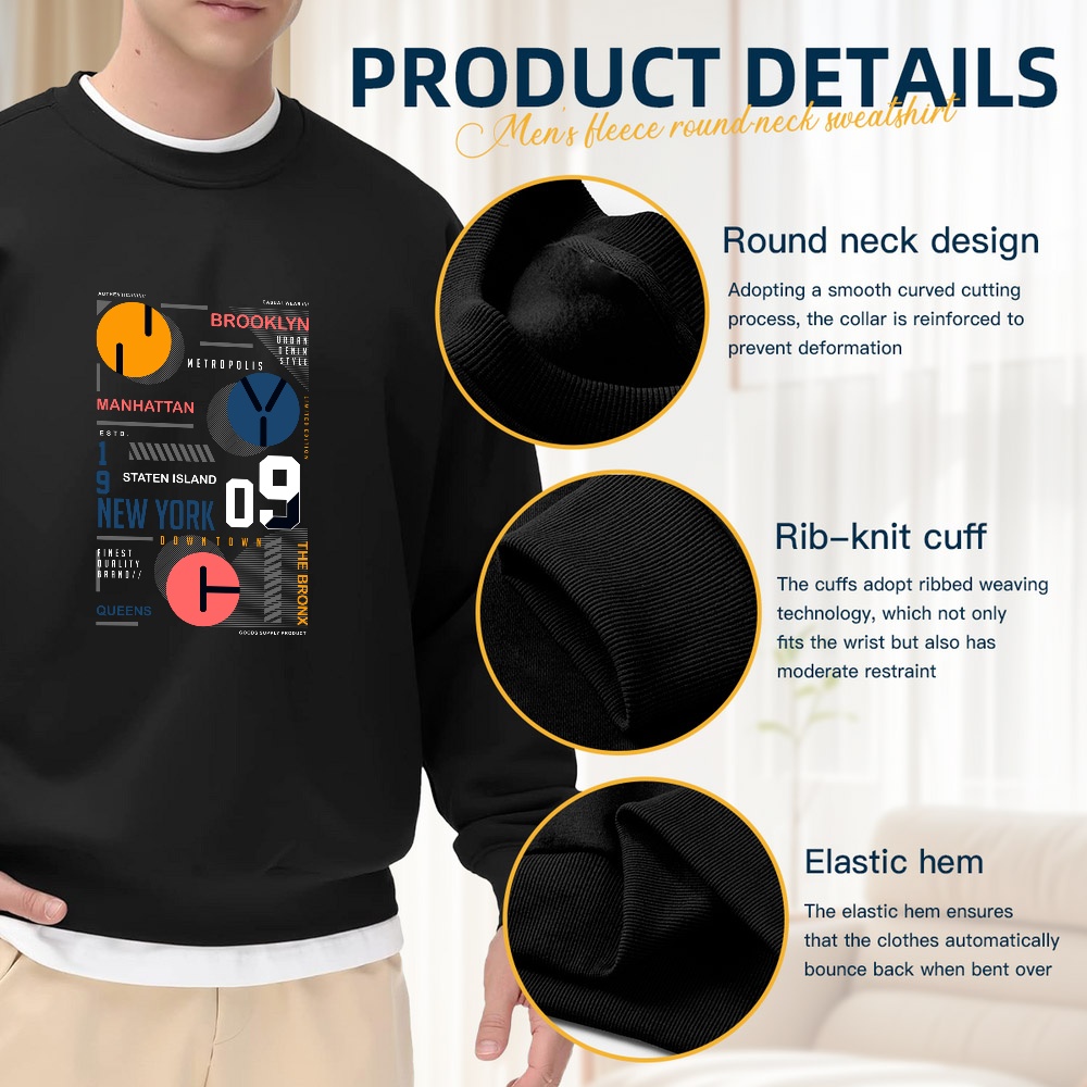 Men's Black Crew Neck Loose Sw - Street Style New York Fashion ulasan dan harga