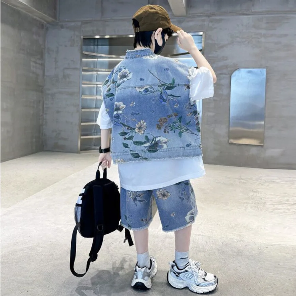 Boys' Summer Denim Set 2025 Ne - Street Fashion In Korea ulasan dan harga