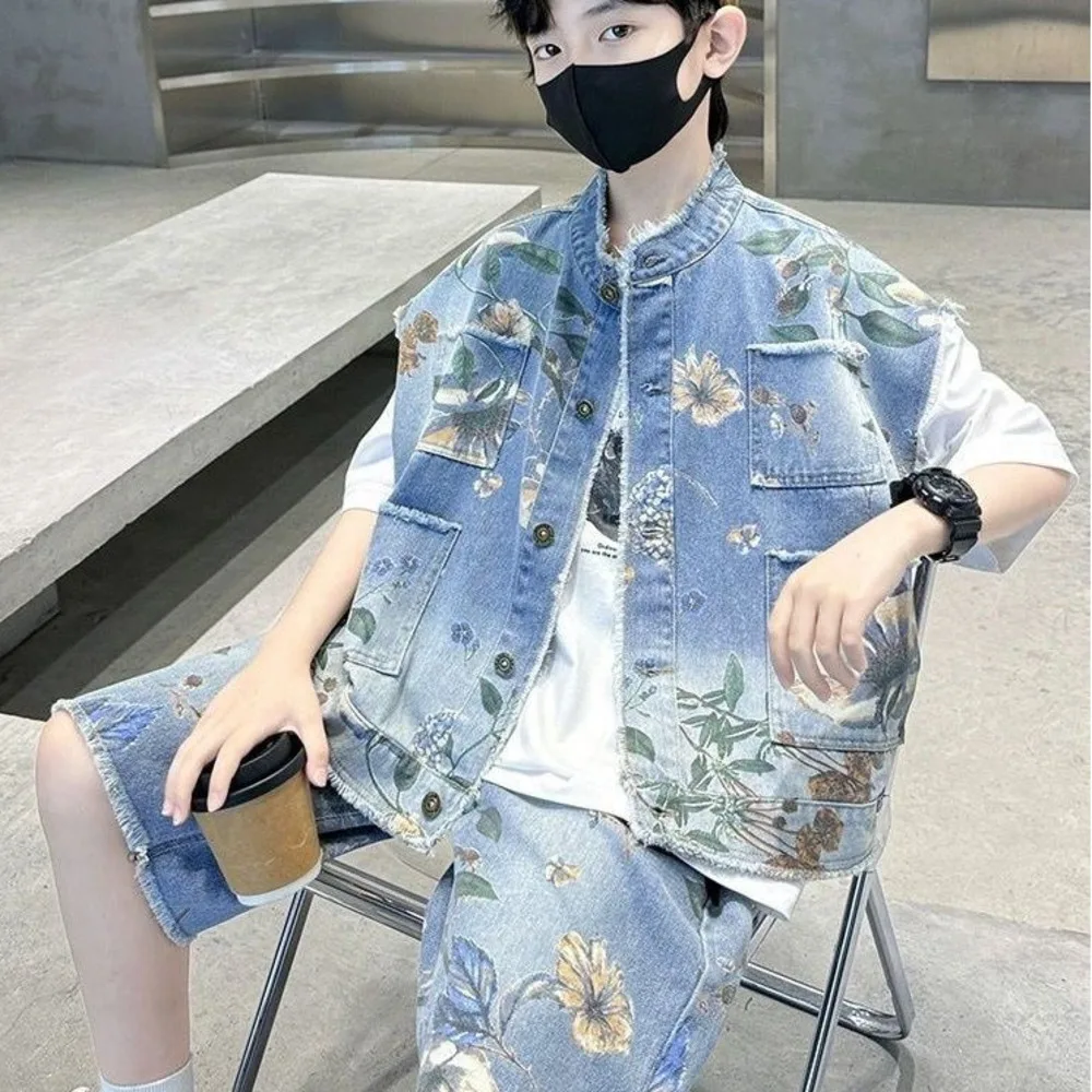 Boys' Summer Denim Set 2025 Ne - Street Fashion In Korea ulasan dan harga