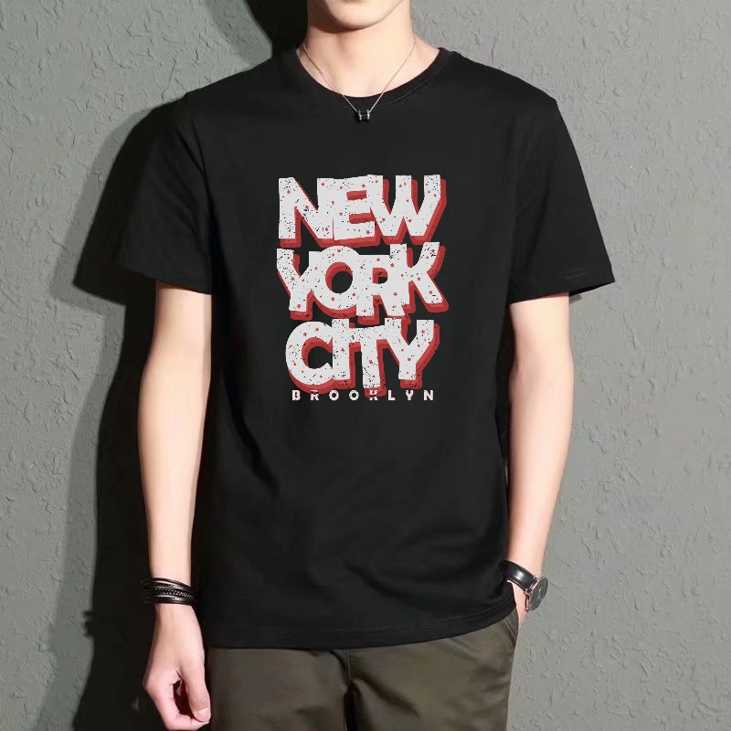 Men's Black Round-Neck Short-S - Street Style New York Fashion ulasan dan harga