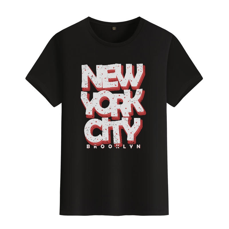 Men's Black Round-Neck Short-S - Street Style New York Fashion ulasan dan harga