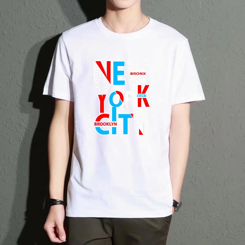 Men's Black Round-Neck Short-S - Street Style New York Fashion ulasan dan harga