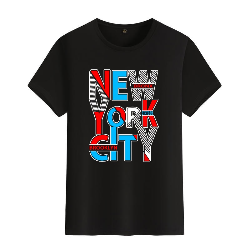 Men's Black Round-Neck Short-S - Street Style New York Fashion ulasan dan harga