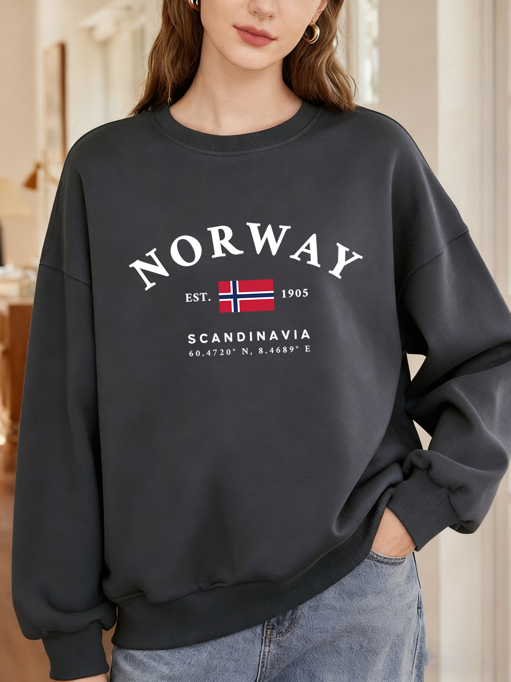 Norway Sandinavia Letter And F - Oversized Crewneck Fleece ulasan dan harga