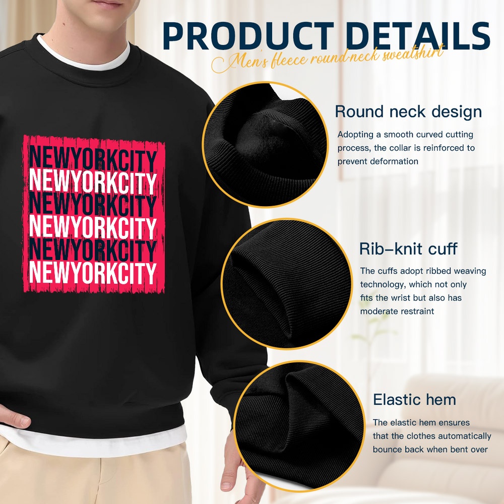 Men's Black Crew Neck Pullover - Street Style New York Fashion ulasan dan harga