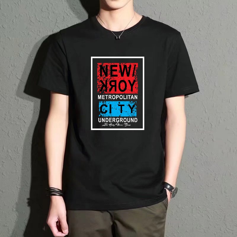 Men's Black Round-Neck Short-S - Street Style New York Fashion ulasan dan harga