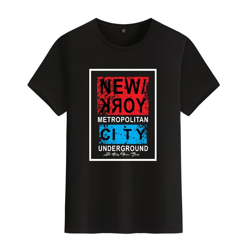 Men's Black Round-Neck Short-S - Street Style New York Fashion ulasan dan harga