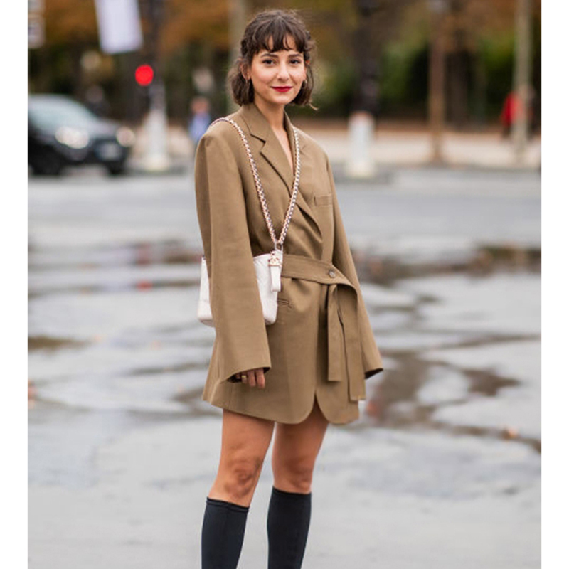 Chic Khaki Midi Suit Dress Fas - Street Fashion Week ulasan dan harga