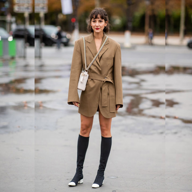 Chic Khaki Midi Suit Dress Fas - Street Fashion Week ulasan dan harga