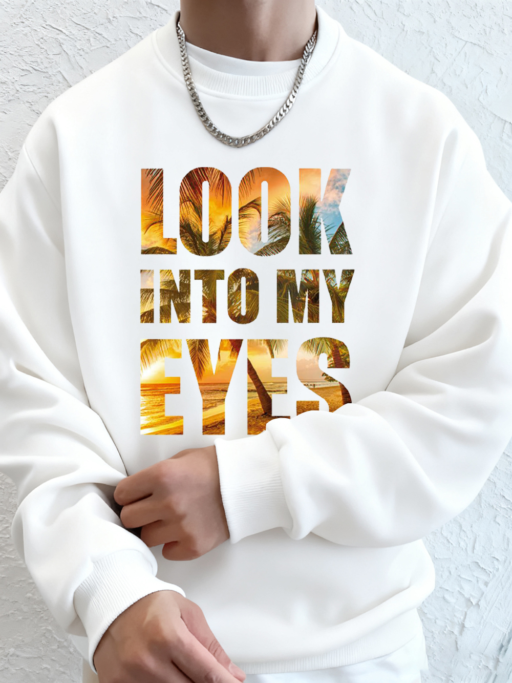 Look Into My Eyes Printing Men - Oversized Crewneck Fleece ulasan dan harga