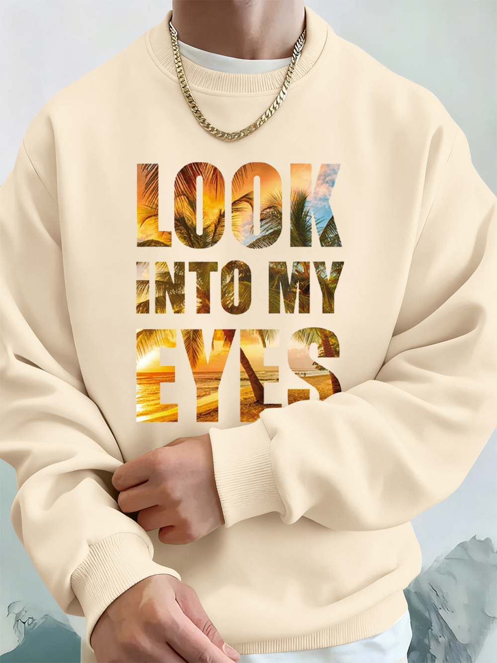 Look Into My Eyes Printing Men - Oversized Crewneck Fleece ulasan dan harga