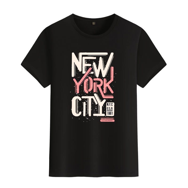 Men's Black Round-Neck Short-S - Street Style New York Fashion ulasan dan harga