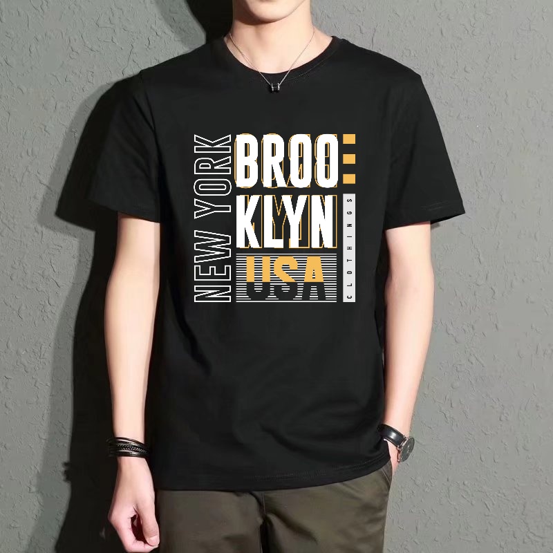 Men's Black Round-Neck Short-S - Street Style New York Fashion ulasan dan harga