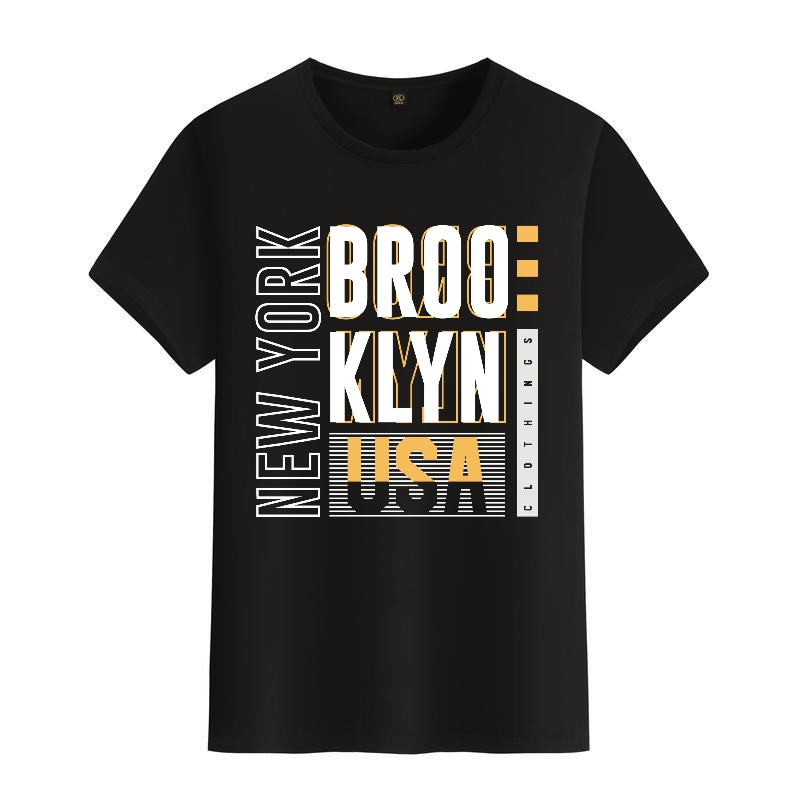 Men's Black Round-Neck Short-S - Street Style New York Fashion ulasan dan harga