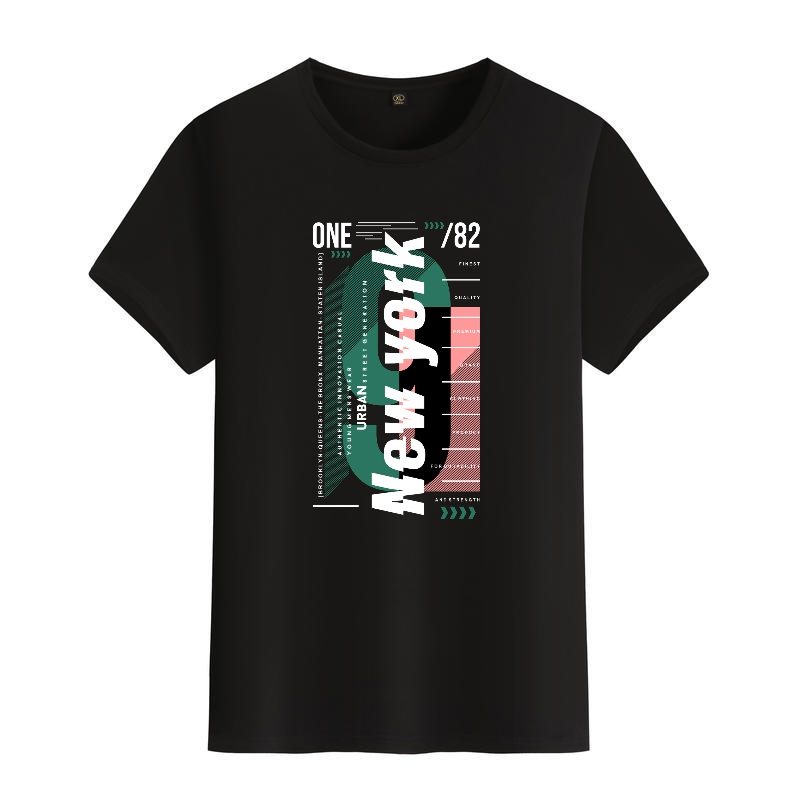 Men's Black Round-Neck Short-S - Street Style New York Fashion ulasan dan harga
