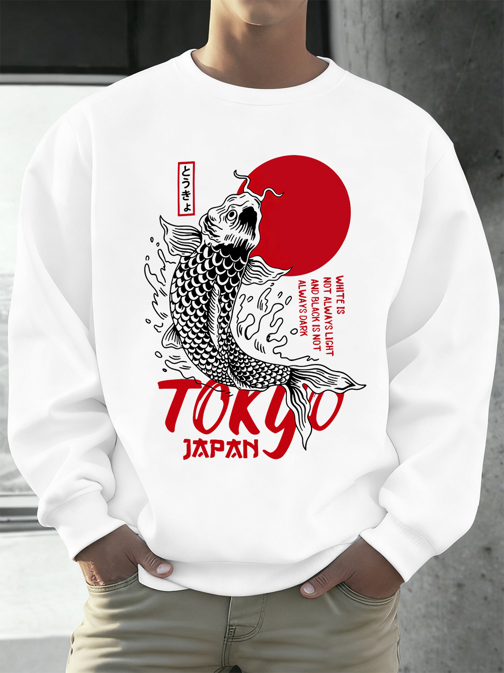 Tokyo Japan Koi Printing Mens  - Oversized Crewneck Fleece ulasan dan harga