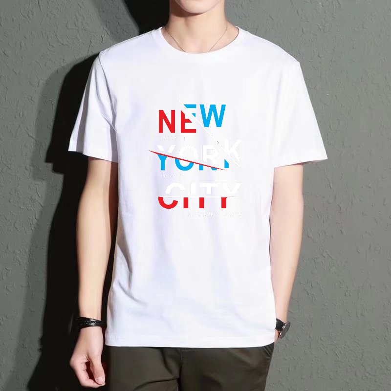 Men's Black Round-Neck Short-S - Street Style New York Fashion ulasan dan harga